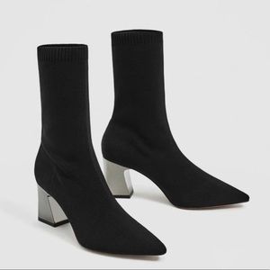 Zara black sock heel ankle boot